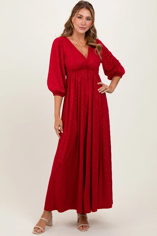 Today Only chic dressRed Glitter V-Neck Maxi Dress