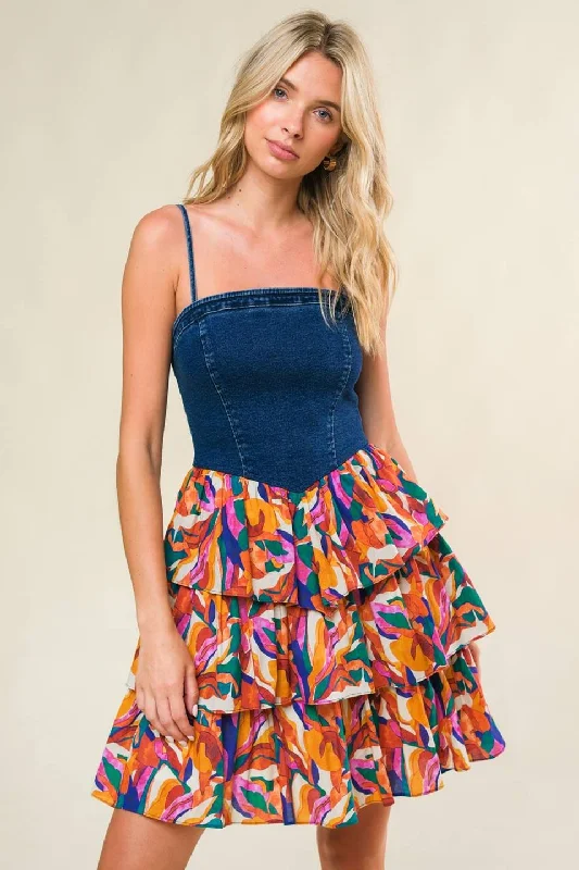 Special Savings one-shoulder dressBlue Abstract Colorblock Dress