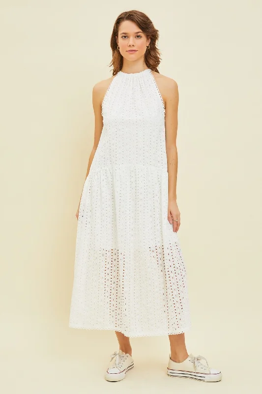 Incredible Offers casual dressWhite Sleeveless Drop Waist Eyelet Dress