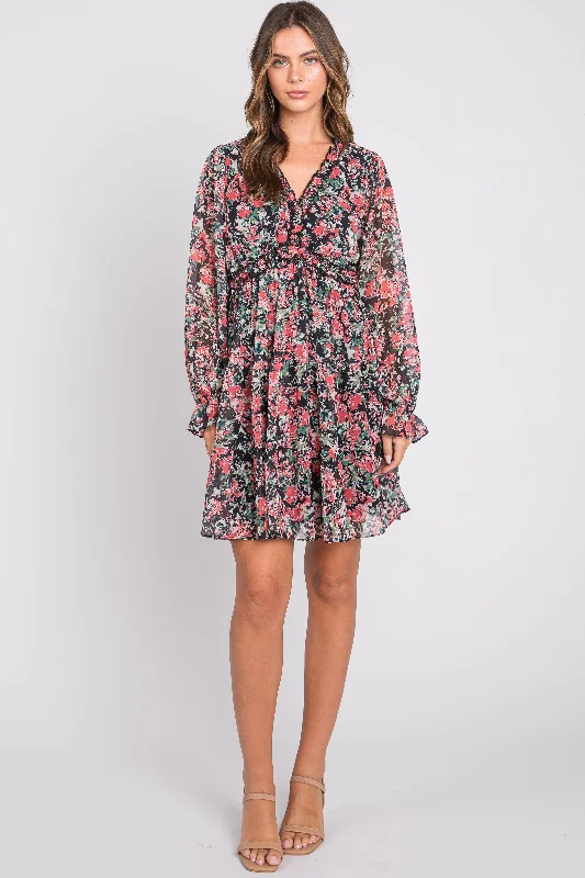 Act Now off-shoulder dressBlack Floral Ruffle Accent Dress