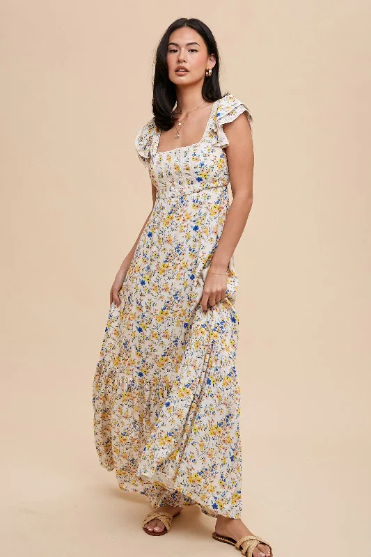 Super Sale stylish party dressMulticolor Floral Crochet Accent Maxi Dress