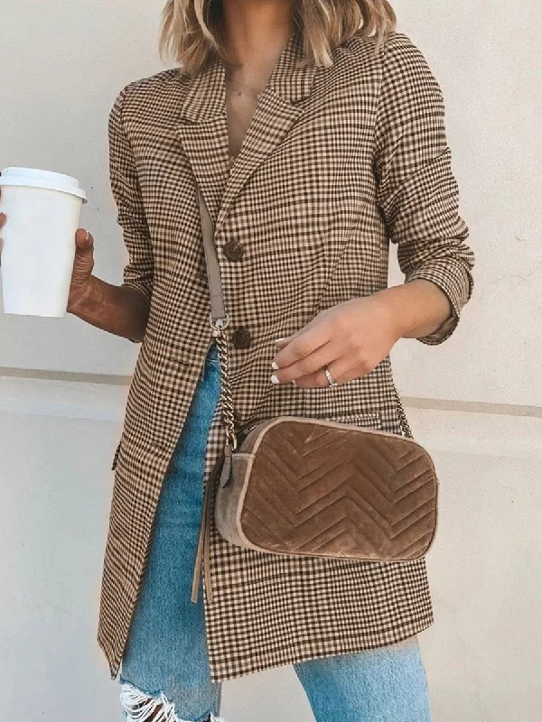 Can't Be Beat warm outerwearPlus Size Vintage Long Sleeve Checkered/plaid Outerwear