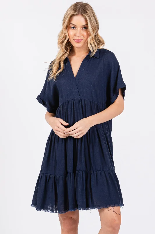 Final Markdown comfy maxi dressNavy Tiered Linen Dress