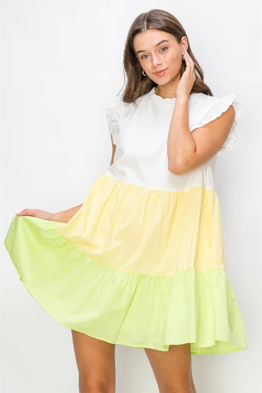Best Seller satin midi dressYellow Multi Poplin Color Block Mini Dress