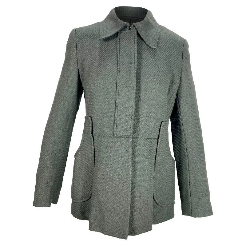 Prada Herringbone Single-Breasted Peacoat in Grey Wool