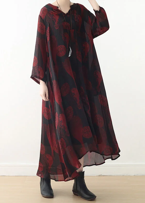 Crazy Deals trendy dressWomen red print chiffon dresses Plus Size Online Shopping v neck Dresses Summer Dress