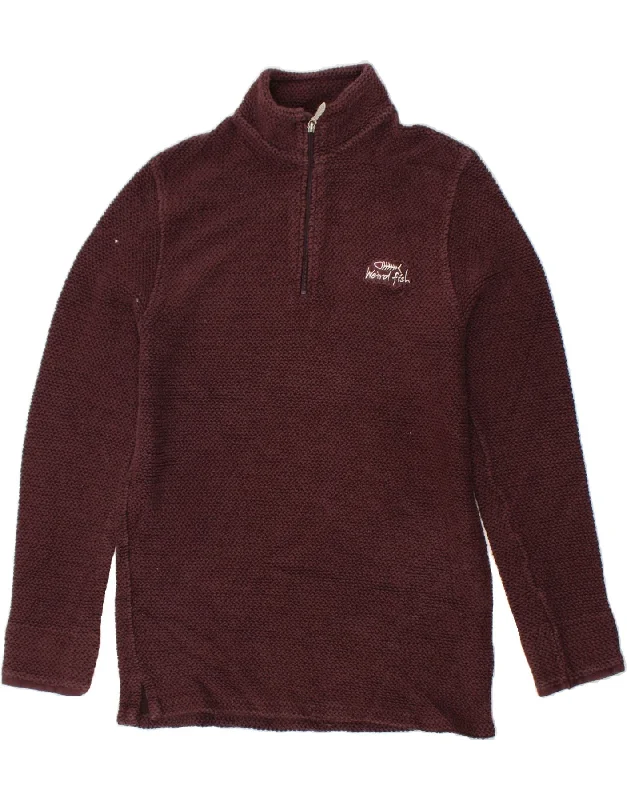 Limited Time WEIRD FISH Mens Zip Neck Sweatshirt Jumper Medium Burgundy Cotton