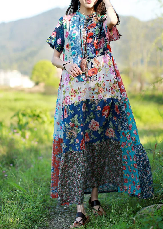 Limited Time Offer classic fit-and-flare dressoriginal design Stand Collar Print Patchwork Dress Short Sleeve Limited Time Offer classic fit-and-flare dressoriginal design Stand Collar Print Patchwork Dress Short Sleeve
