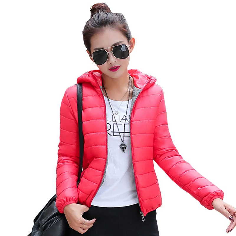 relaxed winter jacket2018 new winter jacket women autumn hooded Coat Female Spring Jacket Women Padded cotton Parkas Casual Thin light Basic Jackets