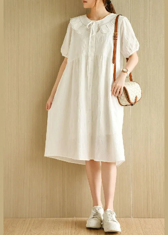 Can't Be Beat puff sleeve dressBeautiful White O-Neck Jacquard Summer Cotton Party Dresses Short Sleeve
