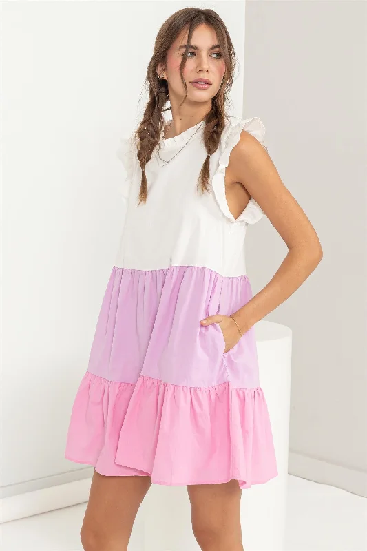 Sneak Peek Sale form-fitting dressPink Multi Poplin Color Block Mini Dress