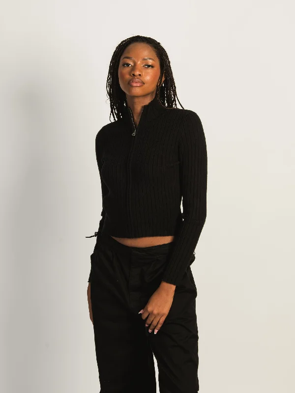 Super Deal HARLOW RIBBED MOCKNECK ZIP UP - BLACK