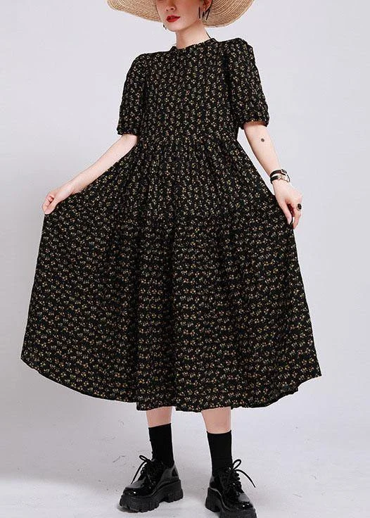 Steals and Deals party-ready dressWomen Black Print O-Neck Circle Summer Party Dresses Half Sleeve