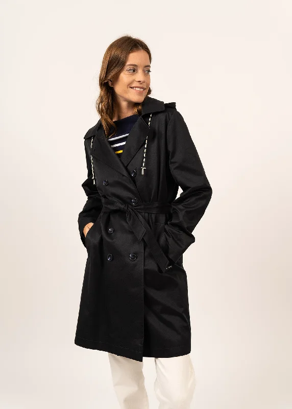 modern outerwearSte Honorine hooded trenchcoat - in cotton gabardine (NAVY)