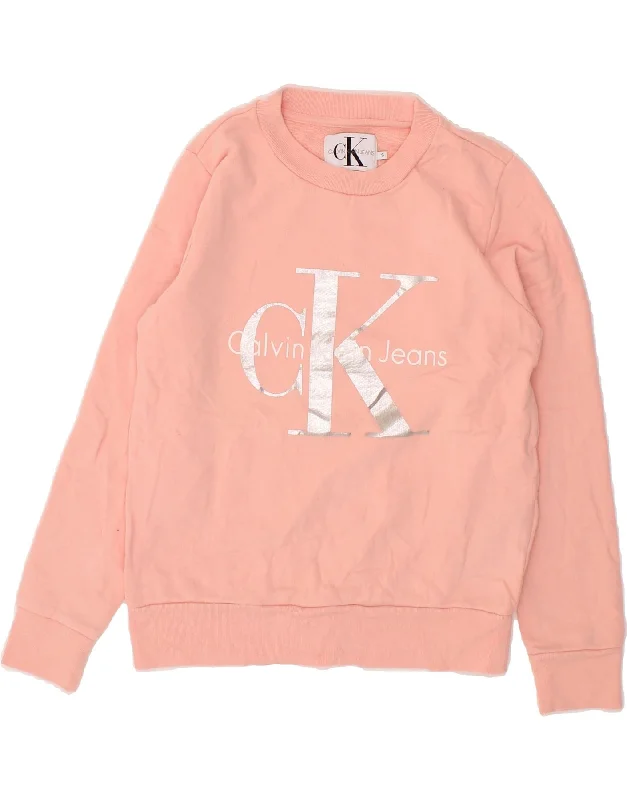 Limited Time Offer CALVIN KLEIN Womens Graphic Sweatshirt Jumper UK 10 Small Pink