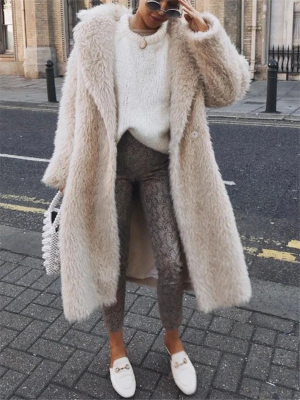 While Supplies Last chic outerwearAutumn And Winter Fashion Plush Lapel Cotton Coat