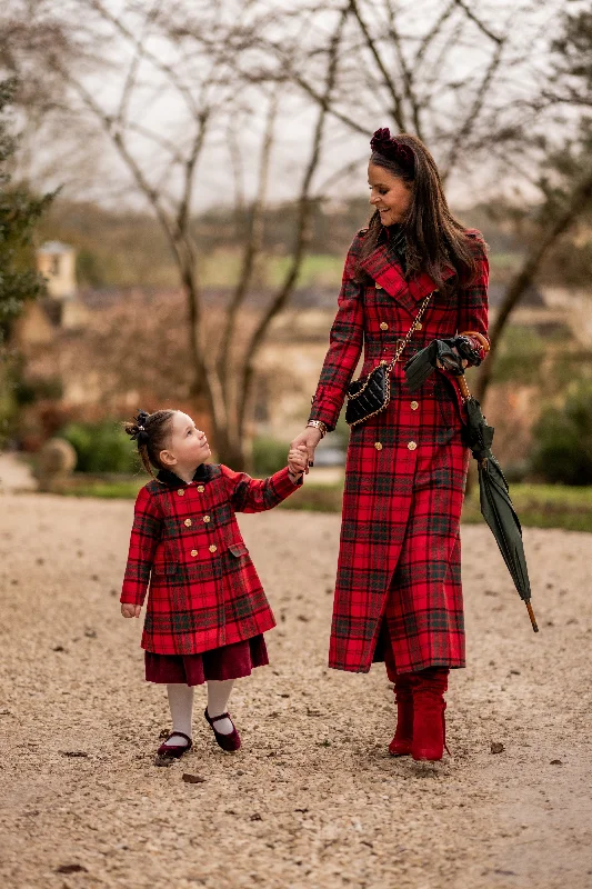 long-sleeve coatFull Length Marlborough Trench Coat (Red Tartan)