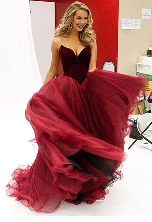 casual knit dressModern Organza Burgundy Princess Evening Dress Sleeveless Sweetheart-318827