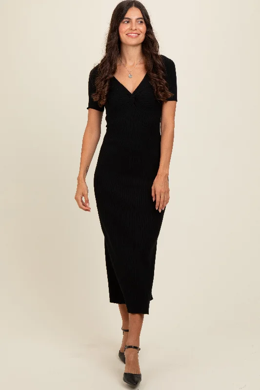 Big Savings off-the-shoulder dressBlack Knit Twisted V-Neck Maxi Dress