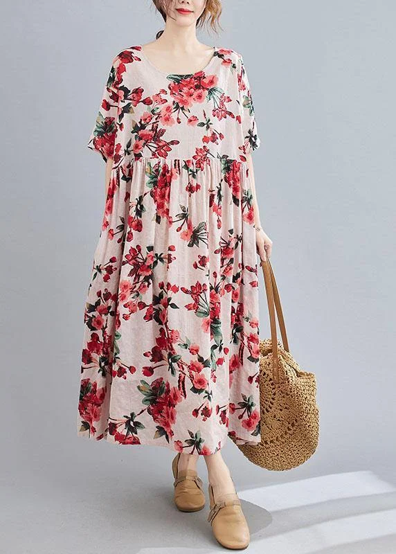 Discount Deals chic dressBoho Pink  Floral  O-Neck Patchwork Summer Half Sleeve Dresses