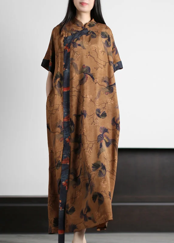 Can't Miss velvet dressVintage Yellow Mandarin Collar Print Silk Cheongsam Dress Short Sleeve Can't Miss velvet dressVintage Yellow Mandarin Collar Print Silk Cheongsam Dress Short Sleeve