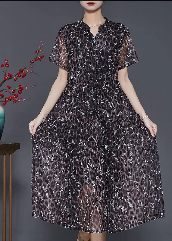 elegant dressArt Leopard Print Exra Large Hem Chiffon Dress Summer