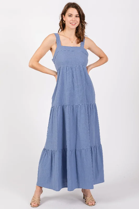Final Sale vintage-inspired dressBlue Tiered Maxi Dress