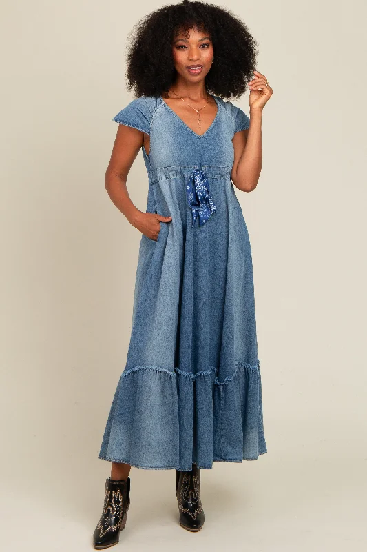 Daily Specials trendy wrap dressBlue Denim Sash Waist Maxi Dress