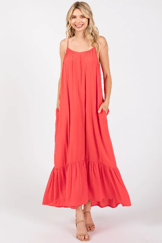 Year-End Sale layered dressRed Crochet Lace Back Maxi Dress
