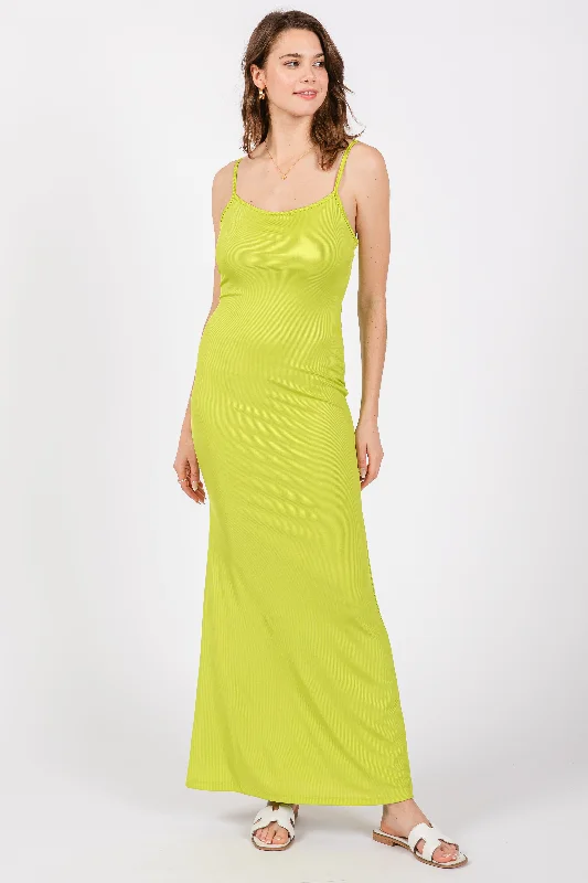 Overstock evening dressLime Ribbed Fitted Maxi Dress