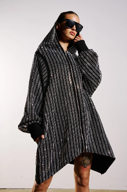 Early Access chic padded coatTRES CHIC PASSPORT OVERSIZE HOODED RHINESTONE ZIP UP JACKET