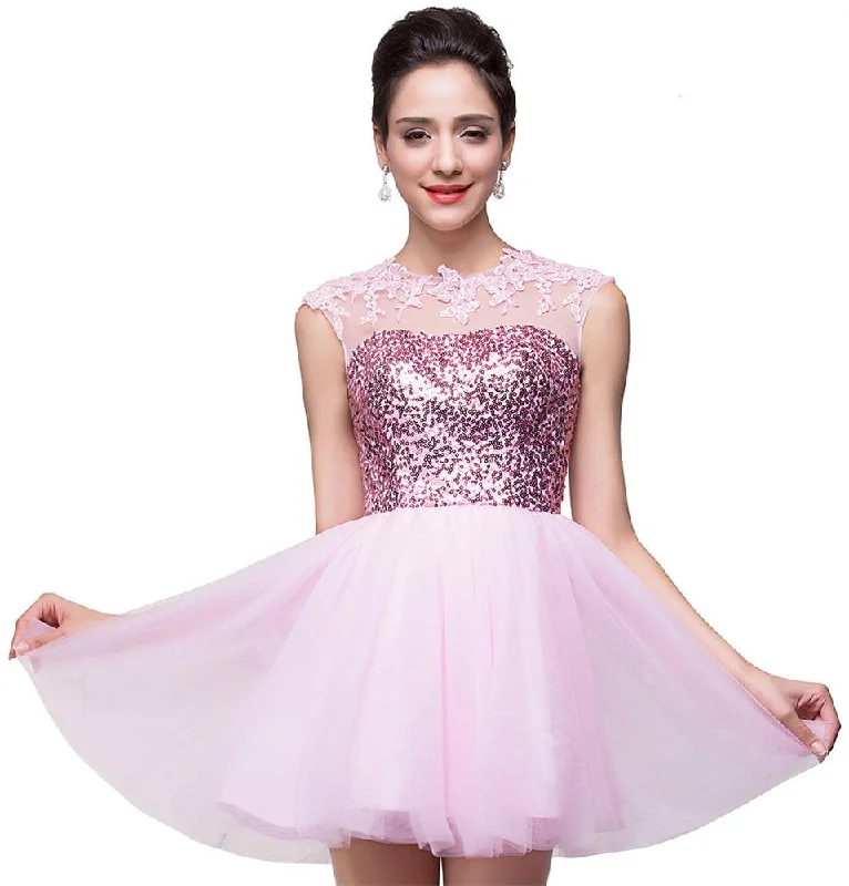 romantic dressCute Pink Sequins Sleeveless Homecoming Dress - 319643