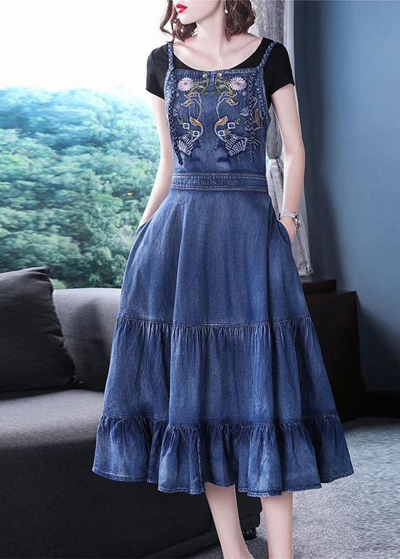 Great Deals floral wrap dressSlim Fit Blue Ruffles Embroideried Spaghetti Strap Cotton Denim Dresses Spring Great Deals floral wrap dressSlim Fit Blue Ruffles Embroideried Spaghetti Strap Cotton Denim Dresses Spring