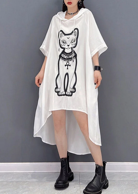 Price Meltdown ruffle dressNatural White O-Neck Print Low High Design Chiffon Hooded Dress Three Quarter Sleeve Price Meltdown ruffle dressNatural White O-Neck Print Low High Design Chiffon Hooded Dress Three Quarter Sleeve