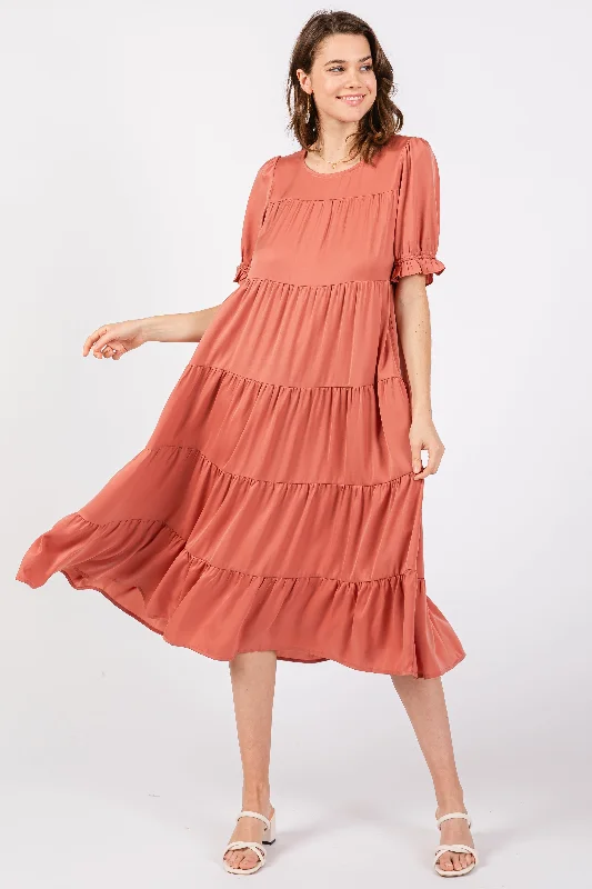 Exclusive Deal cocktail dressSalmon Short Sleeve Dress