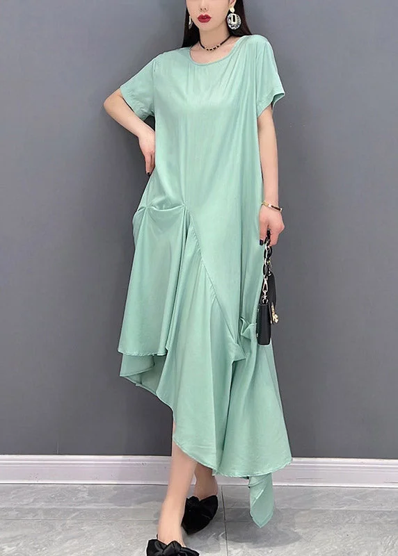 Exclusive Preview floral dressLoose Green O-Neck Asymmetrical Pockets Dress Short Sleeve Exclusive Preview floral dressLoose Green O-Neck Asymmetrical Pockets Dress Short Sleeve