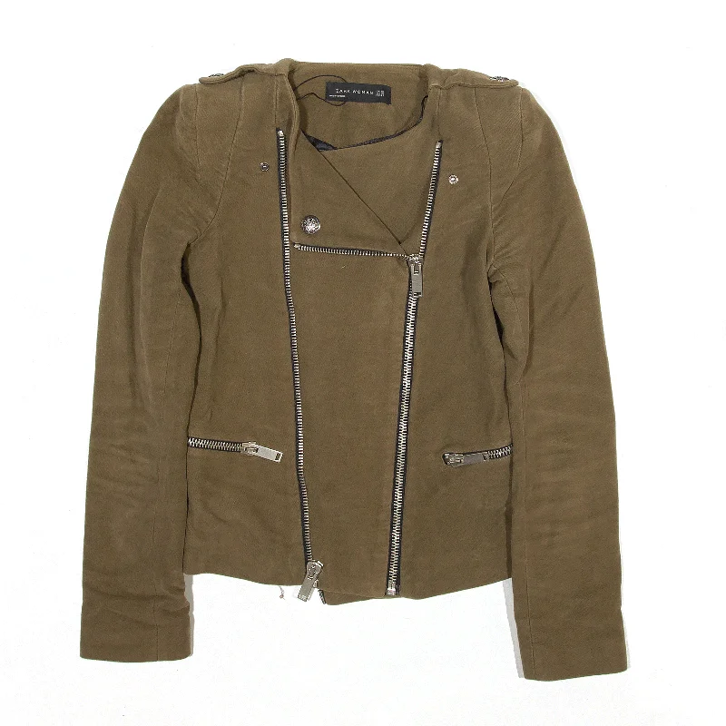 Super Sale chic coatZARA Leather Look Biker Jacket Beige Womens XS