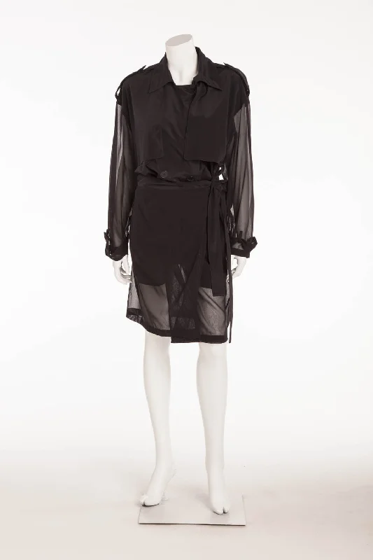 outdoor adventure coatDKNY - Black Coat Button Up Sheer Sleeves - S