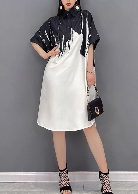 The Best Prices trendy dress2024 Black Peter Pan Collar Print Button Silk Dress Short Sleeve The Best Prices trendy dress2024 Black Peter Pan Collar Print Button Silk Dress Short Sleeve
