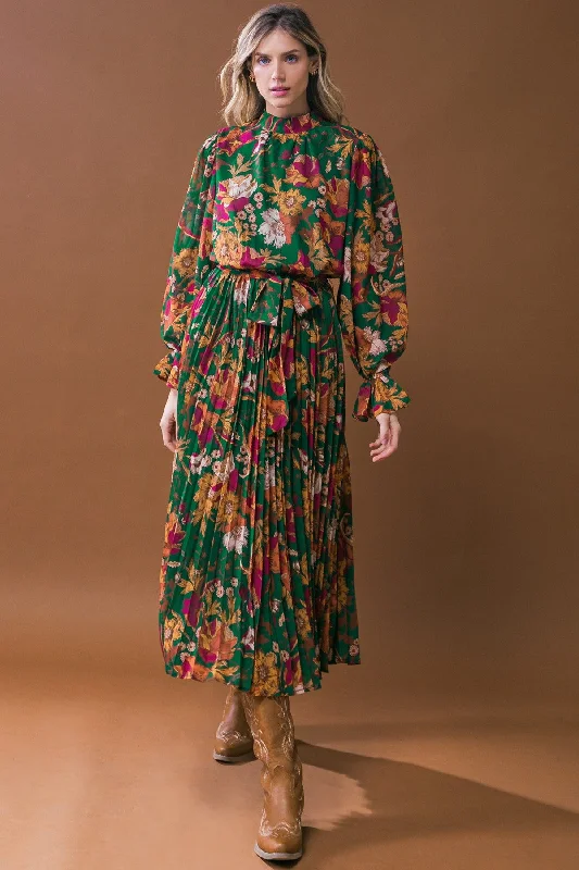 Online Specials ruffle dressDark Green Floral Textured Midi Dress