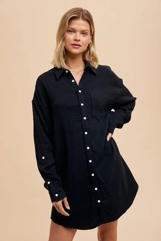 Sale Event lace dressBlack Rolled Cuff Button Down Dress
