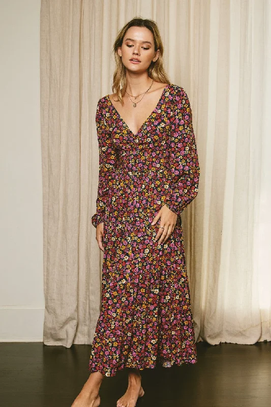Super Sale shift dressIndigo Ditsy Floral Tie-Back Tiered Dress