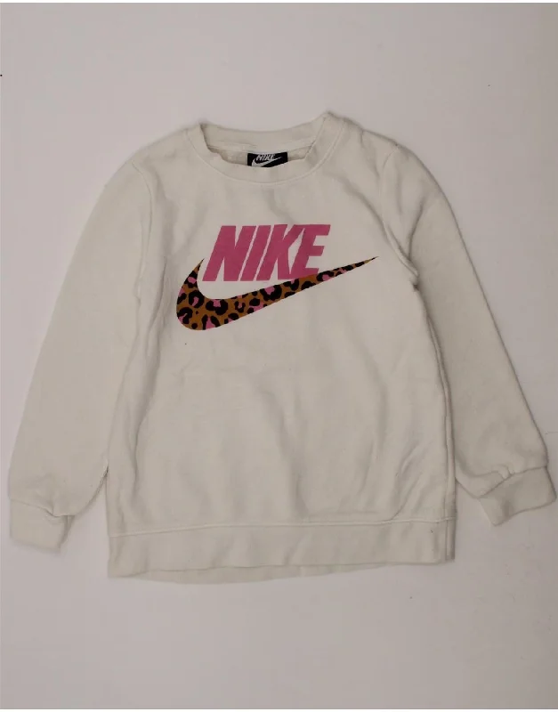 Best Bargains NIKE Girls Graphic Sweatshirt Jumper 4-5 Years Small White Cotton