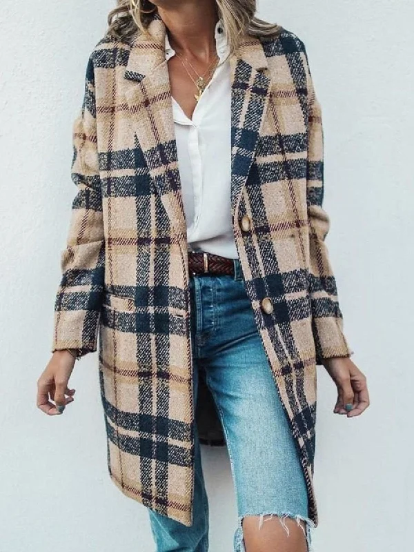 Stock Up and Save lightweight coatPlaid Vintage Pocket Large Size Coat