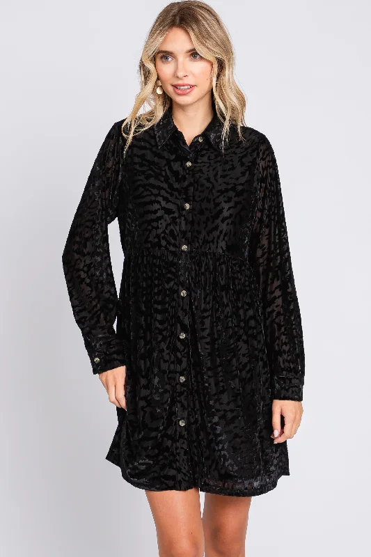 Deal Frenzy comfy dressBlack Burnout Velvet Button Up Dress