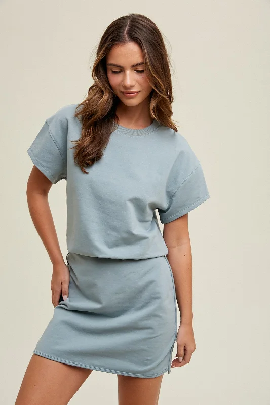 Today's Special tiered dressBlue French Terry Knit Mini Dress