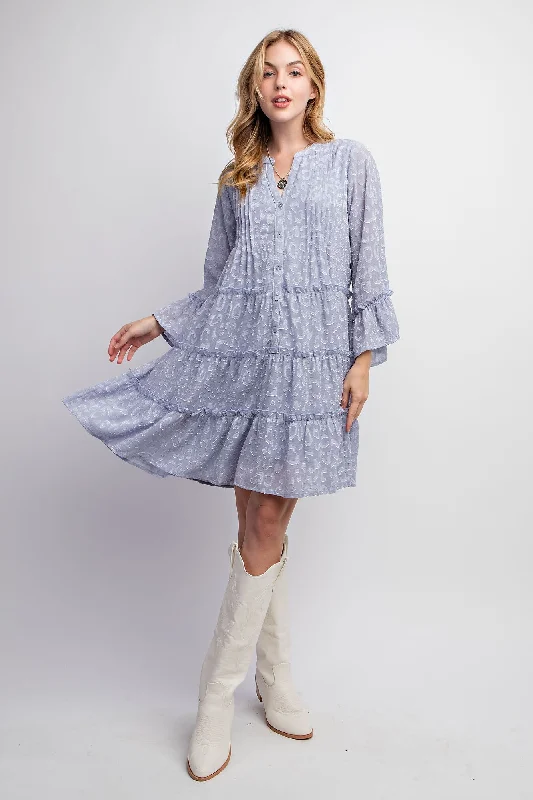 Price Blitz playful dressDusty Blue Textured Chiffon Button Down Woven Dress