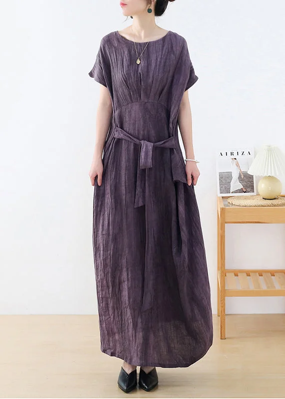 Price Reduction relaxed fit dressPlus Size Purple O-Neck wrinkled Linen Long Dresses Short Sleeve Price Reduction relaxed fit dressPlus Size Purple O-Neck wrinkled Linen Long Dresses Short Sleeve