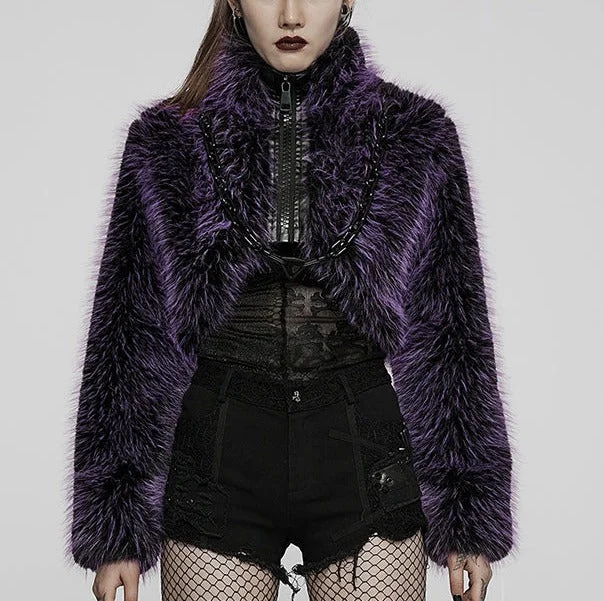 breathable jacketPurple Faux Vegan Wool Coat w/ Large Zipper and Chain Detail