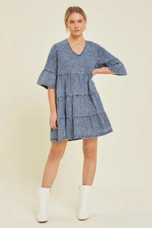 Today's Special casual shift dressBlue Vintage Wash Tiered Dress